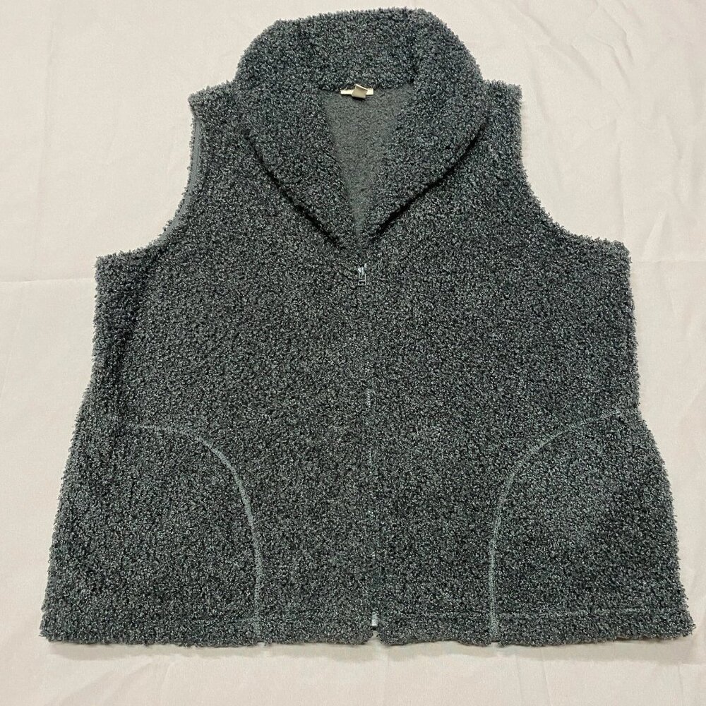 J.Jill Boucle Vest Women's XL Seafoam Gray Pockets Full-Zip Outdoors Cozy Classy